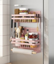 aimoha(aimoha（アイモハ）)/冷蔵庫の壁面をフル活用 マグネット式 キッチン収納ラック L/ピンク