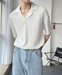 aimoha(aimoha（アイモハ）)/韓国系無地なしワッフルオープンカラーポロシャツ/ホワイト