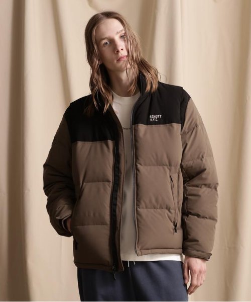 Schott(ショット)/2WAY 2TONE DOWN JACKET/2ウェイ ２トーン ダウンジャケット/カーキ