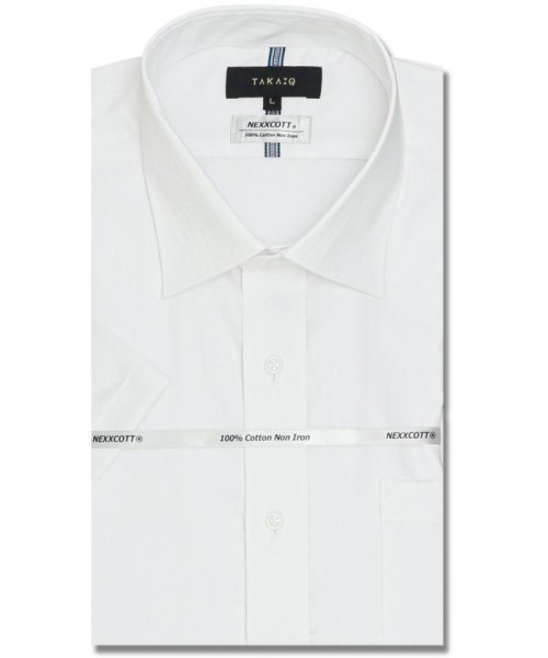 TAKA-Q(タカキュー)/綿100％ ノーアイロン スタンダードフィット ワイドカラー 半袖 シャツ メンズ ワイシャツ ビジネス yシャツ 速乾 ノーアイロン 形態安定/ホワイト