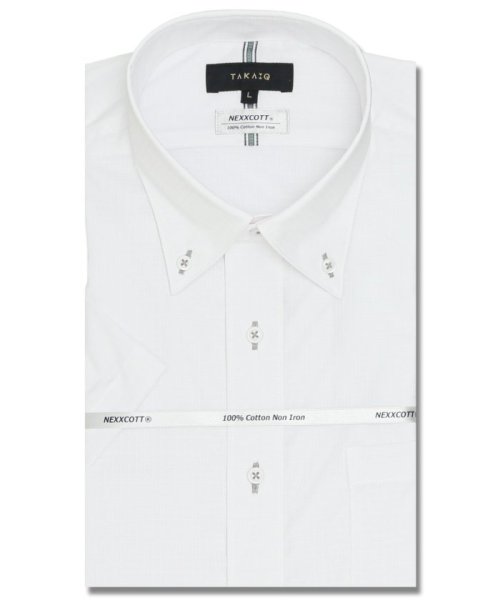 TAKA-Q(タカキュー)/綿100％ ノーアイロン スタンダードフィット ボタンダウン 半袖 シャツ メンズ ワイシャツ ビジネス yシャツ 速乾 ノーアイロン 形態安定/ホワイト