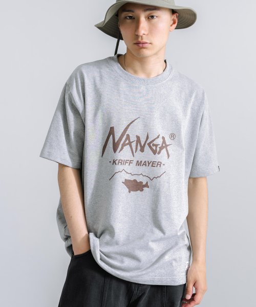 Rocky Monroe(ロッキーモンロー)/NANGA ナンガ Tシャツ 半袖 メンズ レディース コラボ オーバーサイズ ビッグシルエット ルーズ ワイド ゆったり バス フィッシング クルーネック リ/グレー