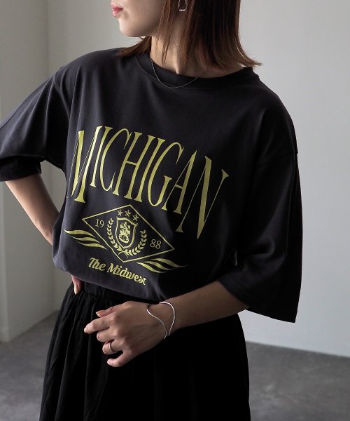 Riberry(リベリー)/MICHIGAN カレッジ pt 半袖BIGTシャツ/スミクロ