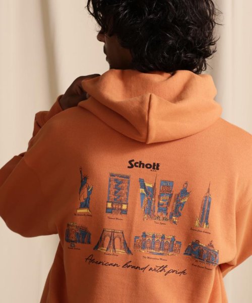 Schott(ショット)/HOODED SWEAT N.Y. MAP /ニューヨークマップ パーカー/オレンジ