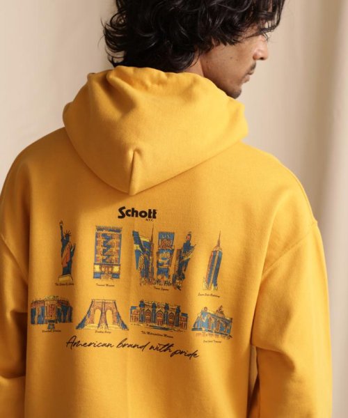 Schott(ショット)/HOODED SWEAT N.Y. MAP /ニューヨークマップ パーカー/ゴールド