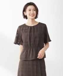 J.PRESS LADIES（LARGE SIZE）(J．プレス　レディス（大きいサイズ）)/スラブカラミチェック カットソー/ブラウン系