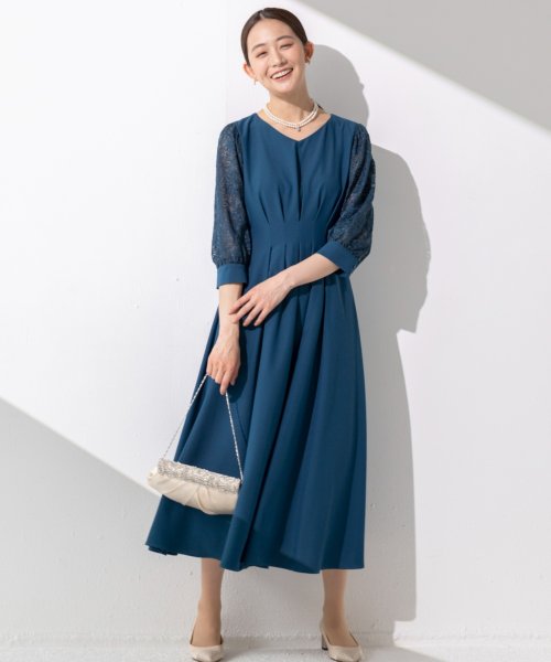 ウエストタックフレア 美シルエットドレス/結婚式/パーティー 
