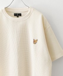 ZIP FIVE(ジップファイブ)/動物刺繍 肉厚ワッフル クルー＆ヘンリー 半袖Tシャツ/アイボリー