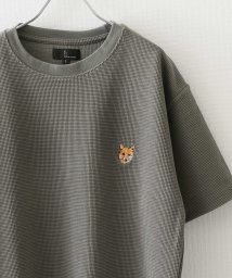 ZIP FIVE(ジップファイブ)/動物刺繍 肉厚ワッフル クルー＆ヘンリー 半袖Tシャツ/チャコールグレー