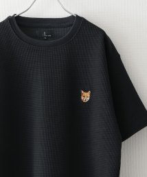 ZIP FIVE(ジップファイブ)/動物刺繍 肉厚ワッフル クルー＆ヘンリー 半袖Tシャツ/ブラック