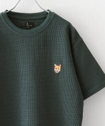 ZIP FIVE(ジップファイブ)/動物刺繍 肉厚ワッフル クルー＆ヘンリー 半袖Tシャツ/グリーン