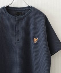 ZIP FIVE(ジップファイブ)/動物刺繍 肉厚ワッフル クルー＆ヘンリー 半袖Tシャツ/ブルー系1