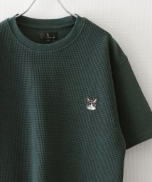 ZIP FIVE(ジップファイブ)/動物刺繍 肉厚ワッフル クルー＆ヘンリー 半袖Tシャツ/グリーン系2