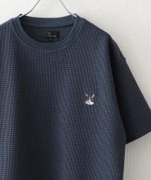 ZIP FIVE(ジップファイブ)/動物刺繍 肉厚ワッフル クルー＆ヘンリー 半袖Tシャツ/ブルー系2