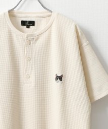 ZIP FIVE(ジップファイブ)/動物刺繍 肉厚ワッフル クルー＆ヘンリー 半袖Tシャツ/アイボリー系3
