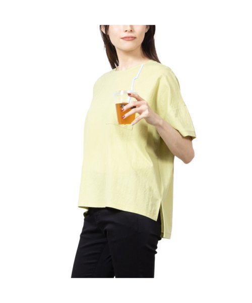 MAC HOUSE(women)(マックハウス（レディース）)/NAVY ネイビー SARARI 冷感ポケット付きTシャツ MH836－700B/イエロー