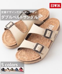 JEANS MATE(ジーンズメイト)/【EDWIN】リップストップ ダブルベルトサンダル ワンポイントブランドロゴ フットベッド 紳士 事務所履き スリッパ つっかけ/ベージュ