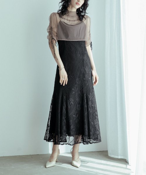 結婚式 ワンピース パーティードレス ボレロ キャミワンピ 2点セット レース チュール 羽織 ショート丈 リボン マーメイドスカート ロング丈 半袖 他と被ら 5cm NP 42cm 17cm 18cm