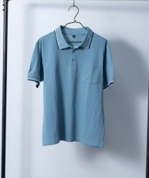 Nylaus select(ナイラスセレクト)/吸汗速乾 ライン柄 鹿の子 ポロシャツ/ブルー