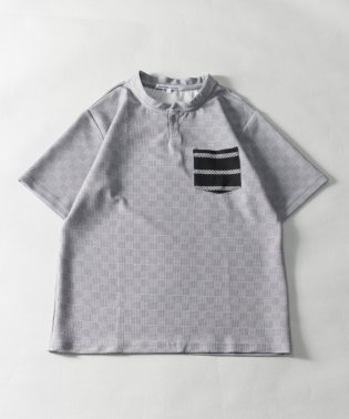 Nylaus select/エンボスワッフル ブロックドビー柄 ポケット切り替え ヘンリーネックTシャツ/505346027