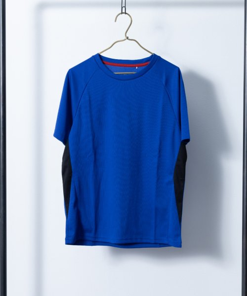 Nylaus select(ナイラスセレクト)/吸汗速乾 サイド切り替え ラグランスリーブ ドライTシャツ/ブルー