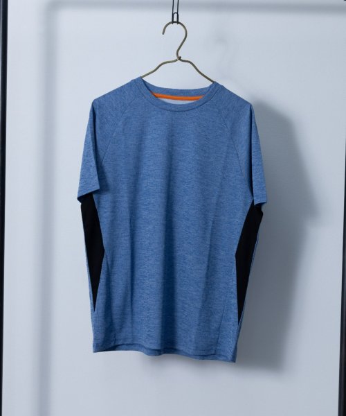 Nylaus select(ナイラスセレクト)/吸汗速乾 カチオン杢 サイド切り替え ドライTシャツ/ブルー