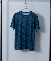 Nylaus select(ナイラスセレクト)/吸汗速乾 デジタルカモフラージュ柄 総柄プリント ドライTシャツ/ブルー
