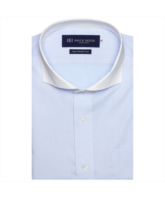 【ホワイト】(M)【超形態安定】 ワイドカラー 半袖 形態安定 ワイシャツ