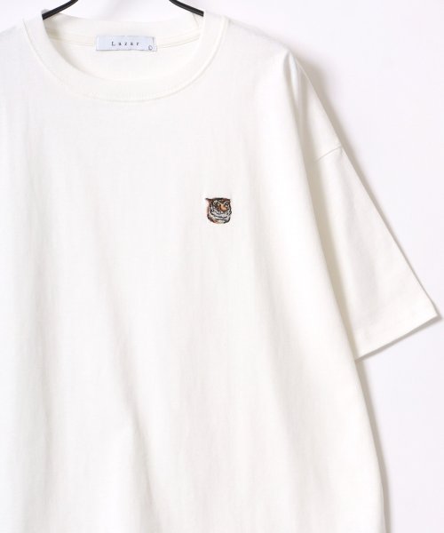 LAZAR(ラザル)/【Lazar】別注 Animal One Point Embroidery T－Shirt/オーバーサイズ ワンポイント刺繍 半袖Tシャツ/リンガー/柄1