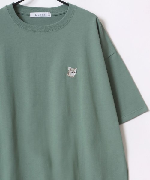 LAZAR(ラザル)/【Lazar】別注 Animal One Point Embroidery T－Shirt/オーバーサイズ ワンポイント刺繍 半袖Tシャツ/リンガー/柄B