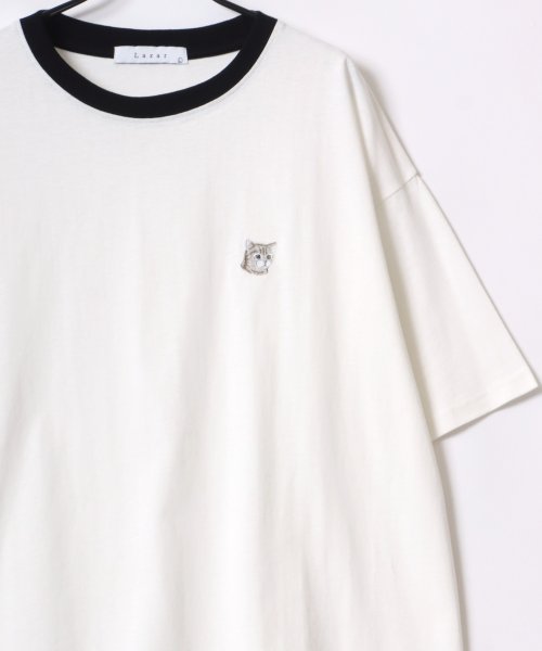 LAZAR(ラザル)/【Lazar】別注 Animal One Point Embroidery T－Shirt/オーバーサイズ ワンポイント刺繍 半袖Tシャツ/リンガー/柄C