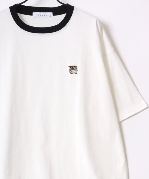 LAZAR(ラザル)/【Lazar】別注 Animal One Point Embroidery T－Shirt/オーバーサイズ ワンポイント刺繍 半袖Tシャツ/リンガー/柄3