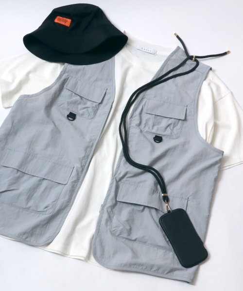 セール】【Lazar】Oversize Nylon Fishing Vest/オーバーサイズ ナイロン フィッシングベスト(505340623)