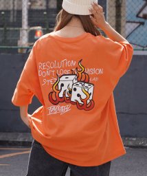 1111clothing(ワンフォークロージング)/オーバーサイズ Tシャツ メンズ ビッグTシャツ レディース ビッグシルエットTシャツ 半袖Tシャツ 綿100% ワンポイント サイコロ プリント/オレンジ