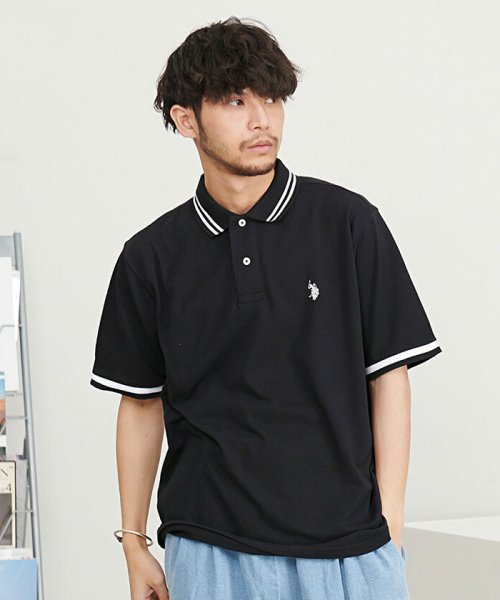 SB Select(エスビーセレクト)/U.S. POLO ASSN. ワンポイントロゴリブライン半袖ポロシャツ ブランド/ブラック