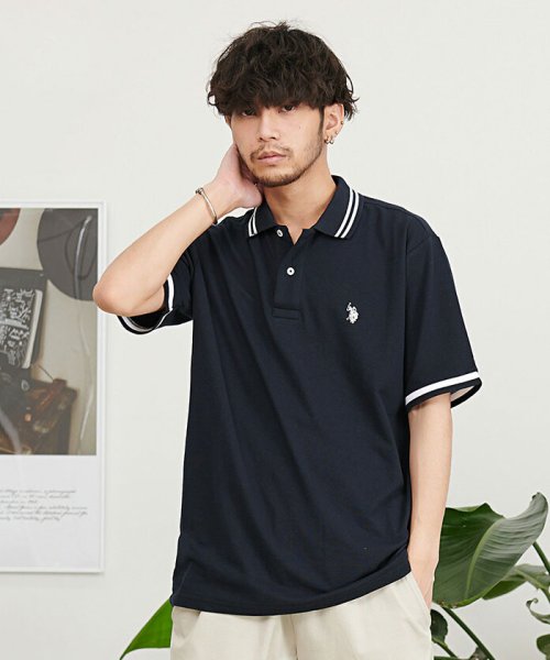 SB Select(エスビーセレクト)/U.S. POLO ASSN. ワンポイントロゴリブライン半袖ポロシャツ ブランド/ネイビー