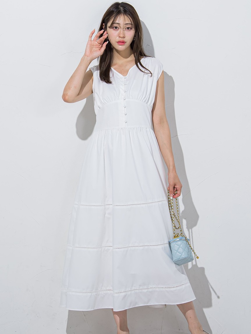 セール】レース切り替えノースリワンピース≪洗濯機で洗える