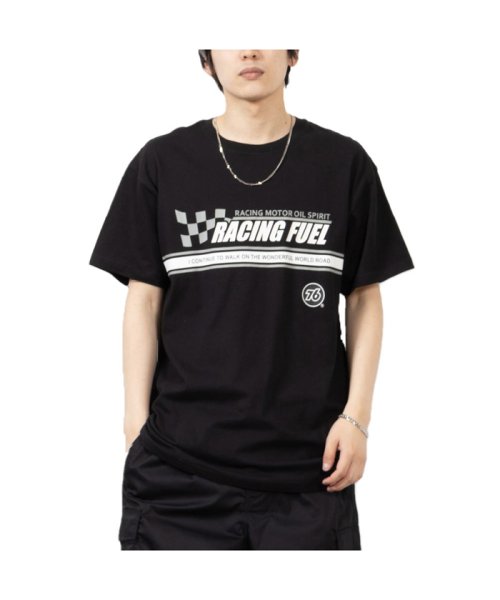 MAC HOUSE(men)(マックハウス（メンズ）)/76 セブンティシックス 天竺パネルラインプリント半袖Tシャツ 33231307/ブラック