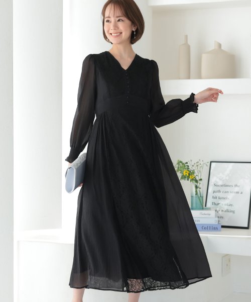 シフォン×レース切り替えワンピース 