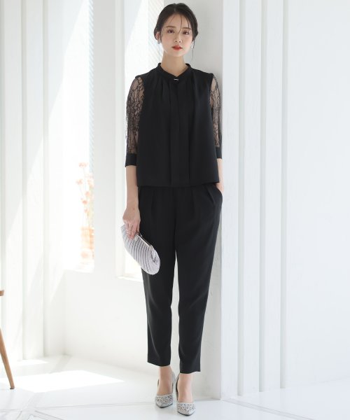 スリーブレース切り替えパンツドレス 二次会 食事会 セレモニー 発表会