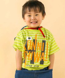 SLAP SLIP(スラップスリップ)/ボーダー柄アイサツプリント半袖Tシャツ(80~130cm)/グリーン