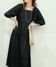 OLIVE des OLIVE(オリーブデオリーブ)/【natural couture】ボリューム袖ギャザーティアードワンピース/ブラックA