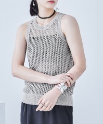 Fashion Letter(ファッションレター)/ミニループヤーン 透かし編み ニットタンクトップ サマーニット ノースリーブ メッシュ ニット ベスト トップス レイヤード 透け感 シースルー ゆったり キャ/ライトグレー