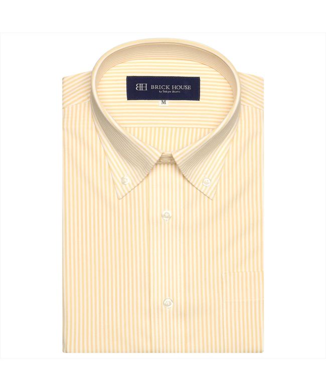 【イエロー】(M)【持続涼感】 COOL SILVER(R) ボタンダウンカラー 半袖 形態安定 ニットシャツ