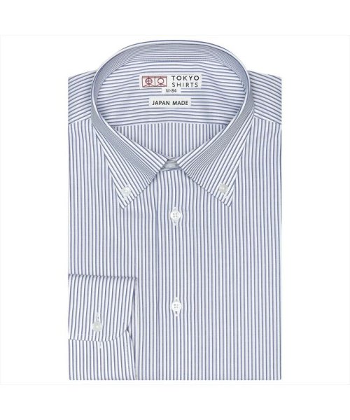 TOKYO SHIRTS(TOKYO SHIRTS)/【国産しゃれシャツ】 ボタンダウン 長袖 形態安定 ワイシャツ 綿100%/ブルー