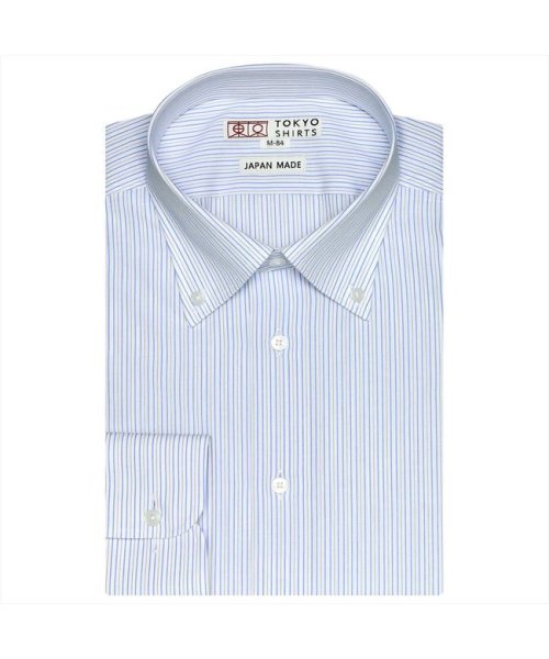 TOKYO SHIRTS(TOKYO SHIRTS)/【国産しゃれシャツ】 ボタンダウン 長袖 形態安定 ワイシャツ 綿100%/ブルー