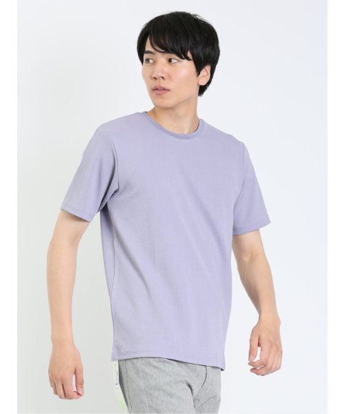 TAKA-Q(タカキュー)/ふくれジャガード チェック柄 クルーネック 半袖 メンズ Tシャツ カットソー カジュアル インナー ビジネス ギフト プレゼント/パープル