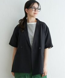 ikka(イッカ)/リネンライク半袖テーラードジャケット/ブラック