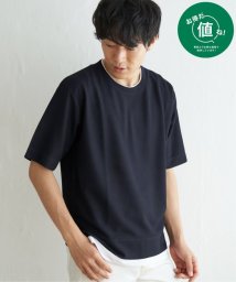 ikka(イッカ)/【吸水速乾】ドライ鹿の子5分袖レイヤードTシャツ/ネイビー