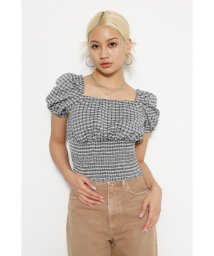 LAGUA GEM(ラグアジェム)/SHEER GINGHAM PUFF トップス/BLK